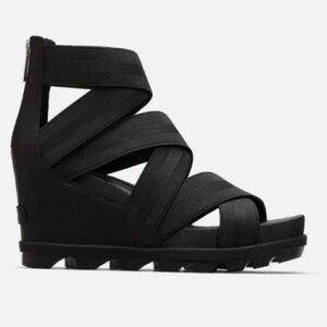 Sorel Womens Black Joanie II Strap Wedge Sandal Size 8.5